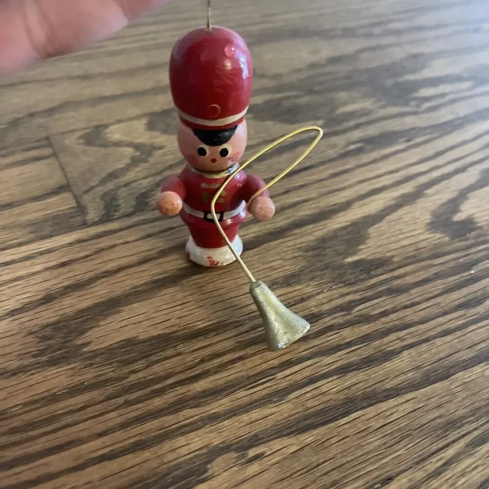 Vintage Miniature Christmas Ornament Wooden Clowns & People Knit Hats Instrument